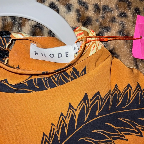 RHODE Cinnamon Brown Floral Mini Dress with Cream & Black Accents - Picture 5 of 10